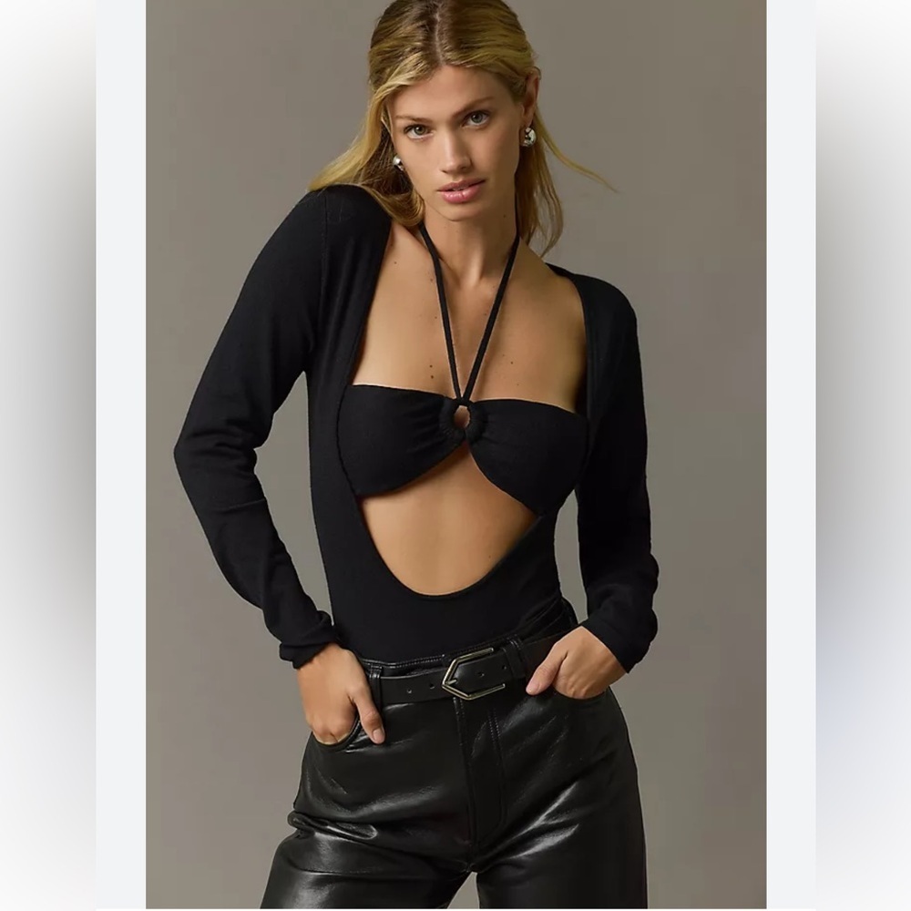 Anthropologie LOVE Stories Anderson Bodysuit Black Large NWT